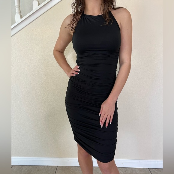 Black Ruched Halter Dress - Picture 3 of 11